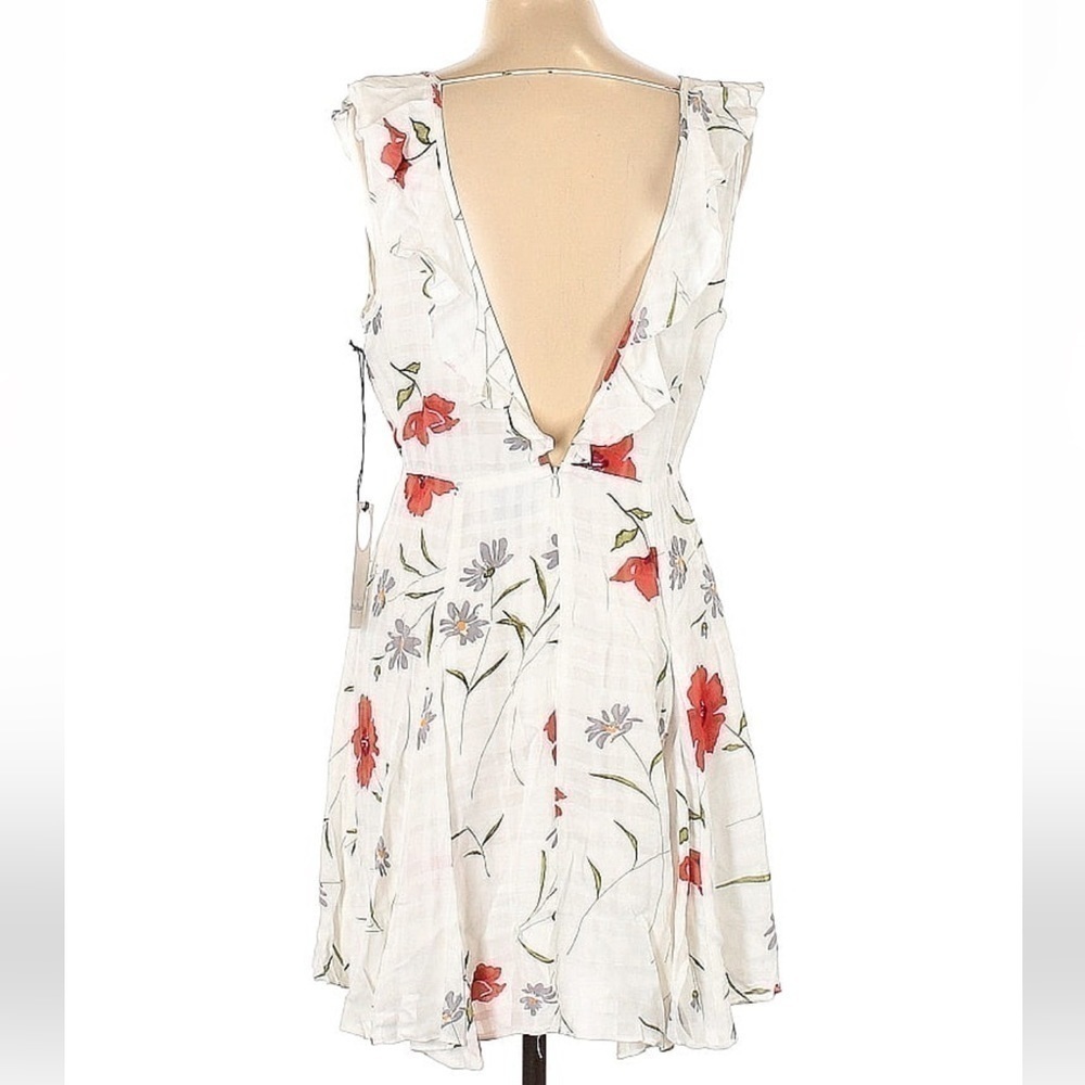 Revolve Privacy Please Polk Plaid Floral Mini Dress White Open Back Ruffle - Picture 6 of 8